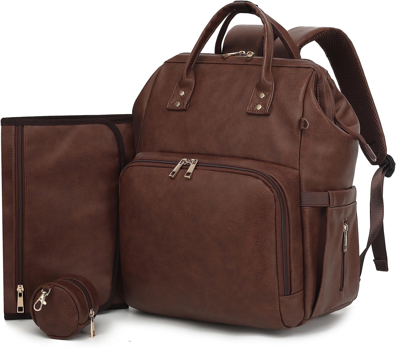 ROSEGIN Baby Diaper Backpack Vegan Leather Diaper Bag for Boys and Girls with Changing Pad and Pacifier Case