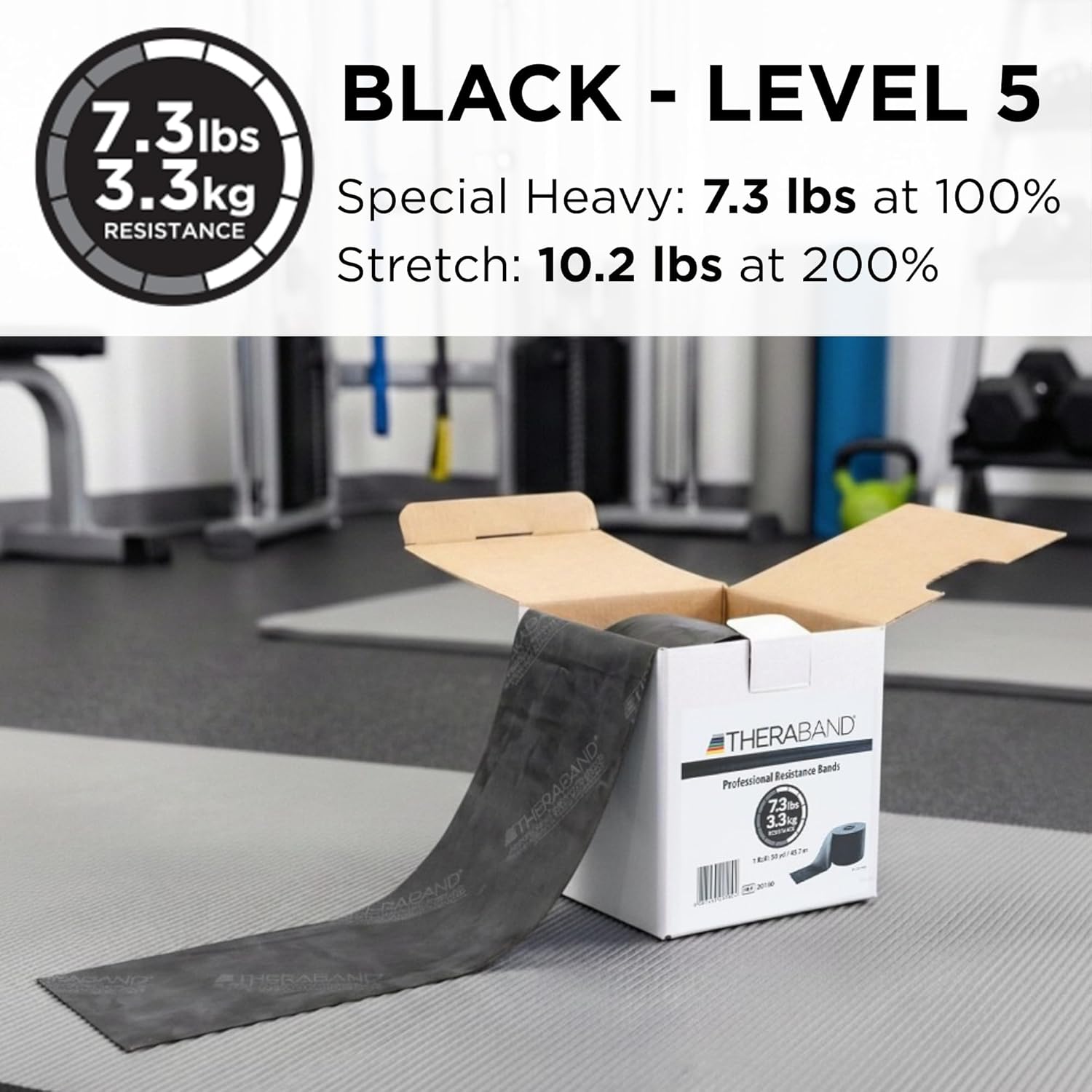 THERABAND Resistance Band 50 Yard Roll, Special Heavy Black Non-Latex Professional Elastic Bands For Upper & Lower Body Exercise, Physical Therapy, Pilates, & Rehab, Dispenser Box, Level 6