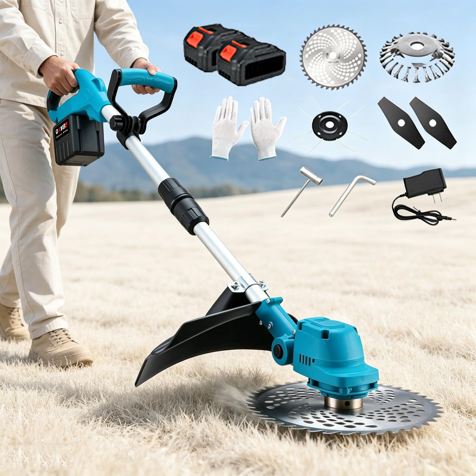 Tagliaerba Elettrico Portatile Per Uso Domestico,Lama Da 9",Con Lama E Batteria Da 15c,Lunghezza Regolabile Fino A 150Cm,Taglio Senza Sforzo,Ideale Per Giardinaggio Fai-Da-Te,Cura Del Prato B