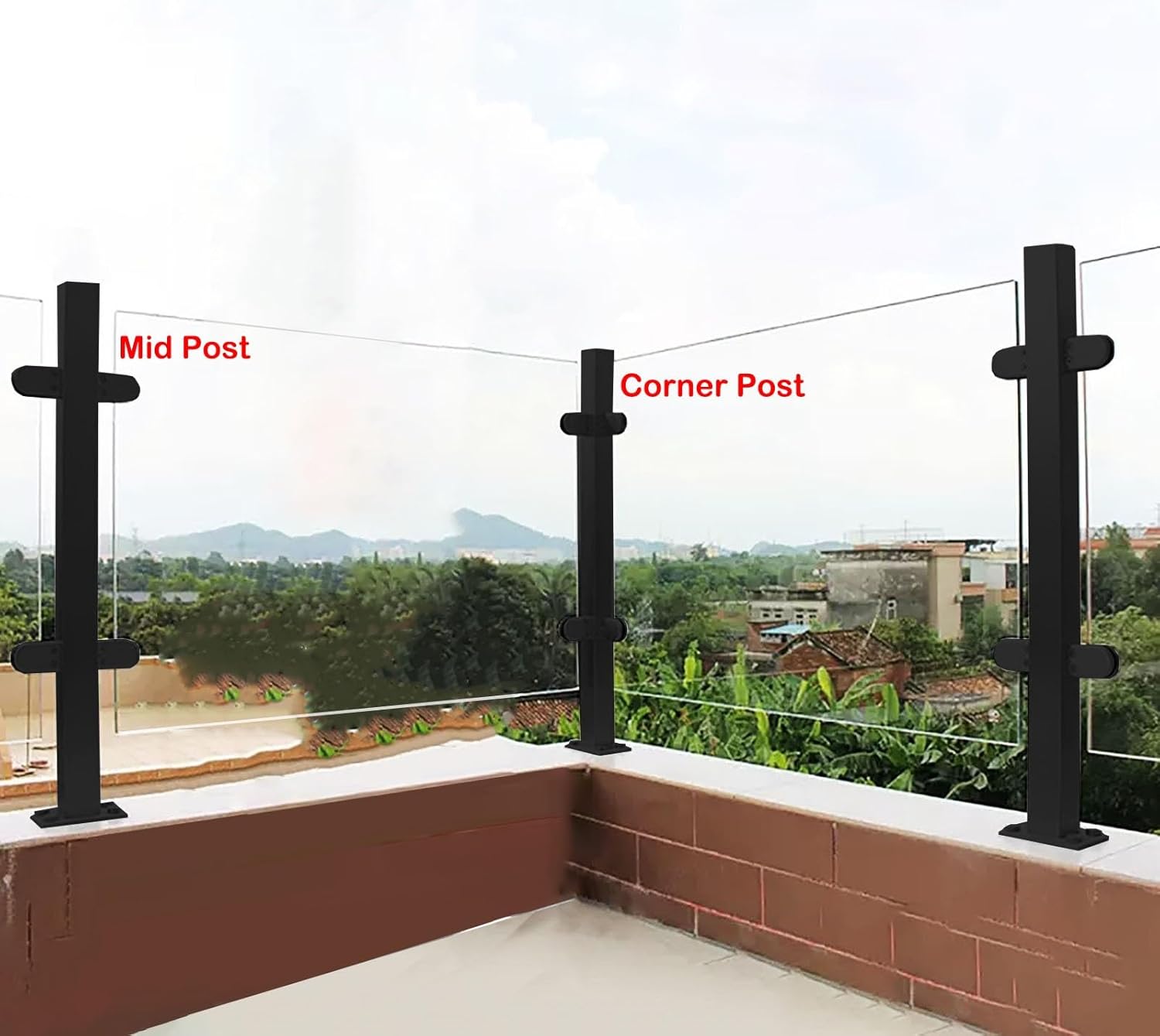 Black Glass Balustrade Posts - 60cm, 80cm, 100cm Stainless Steel Railing for 10-12mm Glass, Outdoor Deck & Patio Stair Connector, Corner Post, Height 95cm (Black)
