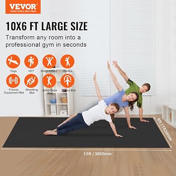 VEVOR Large Exercise Mat, 12'x6'/10'x6'/9'x6'/8'x6'/8'x5'/7'x5'/6'x4' (7mm) Extra Thick, Non Slip High Density Premium Workout Mat, Exercise Yoga Mat for Men & Women, Fitness & Exercise Mat with Bag & Carry Strap, for All Types of Home Yoga, Pilate & Floor Workout