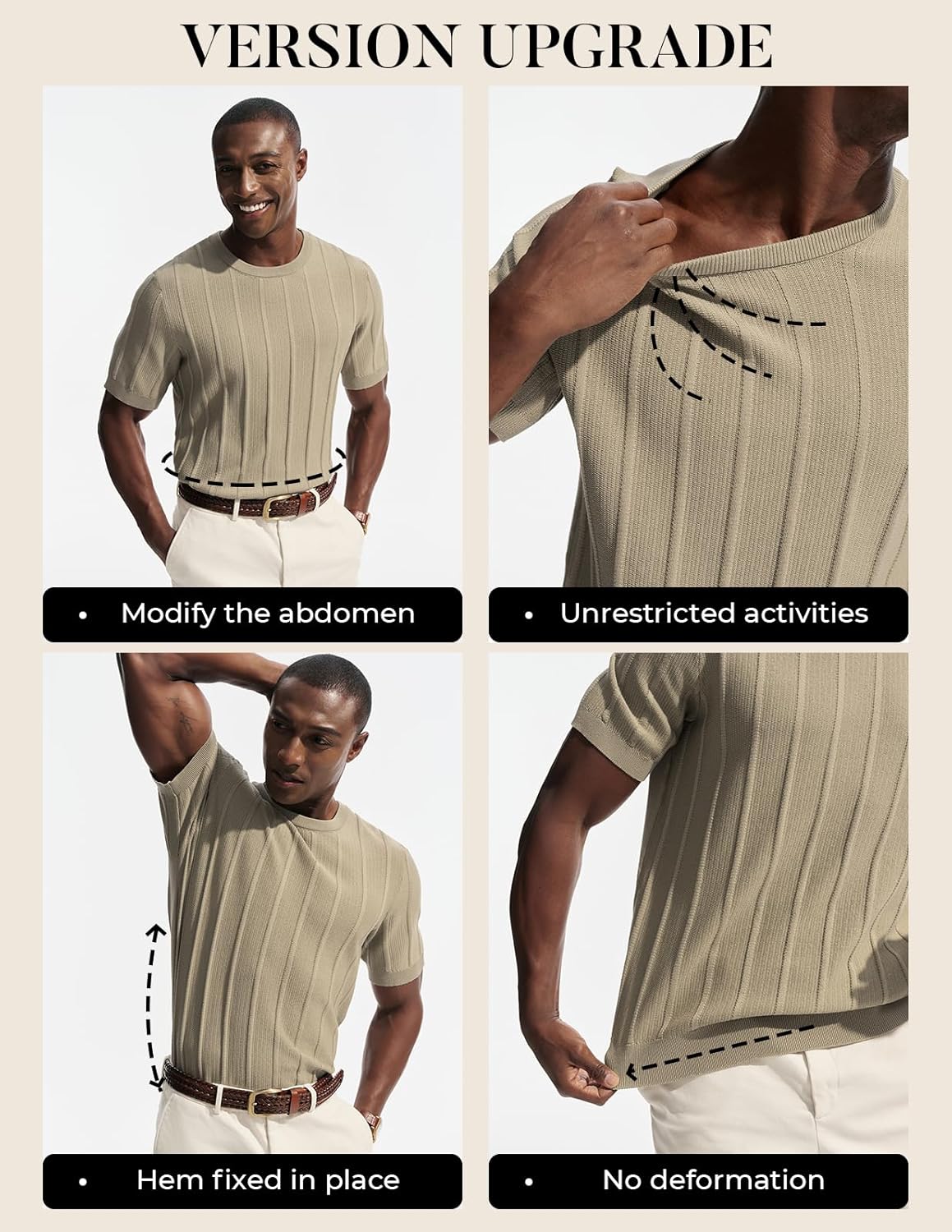 PJ PAUL JONES Men T-Shirts Crewneck Tee Shirt Ribbed Knit Tee Short Sleeve Texture T Shirt - Image 5