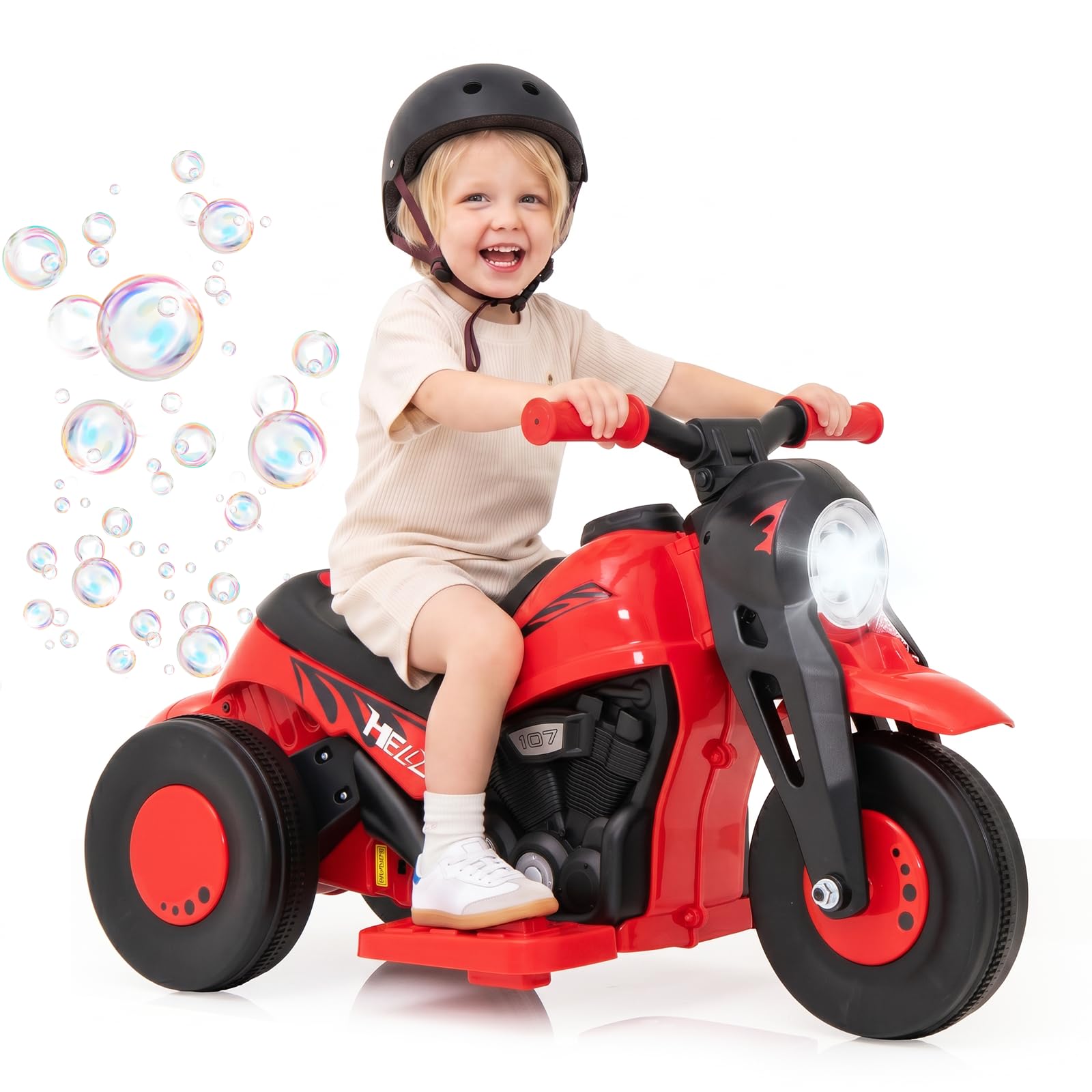 OLAKIDS Kids Motorcycle, 6V Electric Ride On Car with Automatic Bubble Function, Foot Pedal, Headlight, Music, 3 Anti-Skip Wheels Vehicle for Children, Toddler Ages 3+ (Cheery) — image 1
