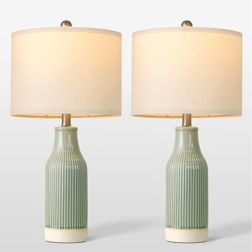 23.75" Modern Ceramic Table Lamps Set of 2, Stylish Bedside