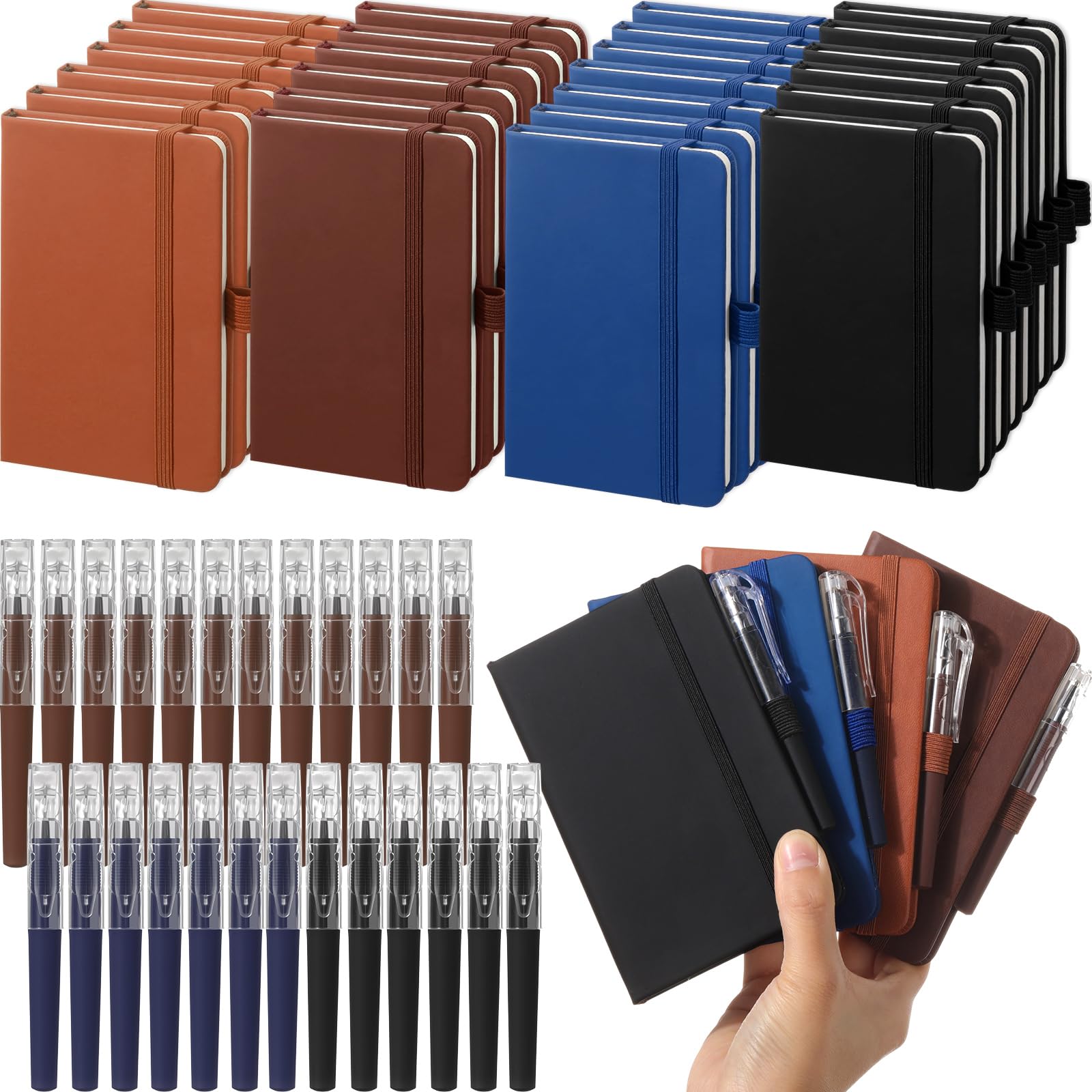 Sayglossy Confezione da 25 piccoli taccuini tascabili con penna, 14 x 9,4 cm, mini quaderni a righe, formato A6, con copertina rigida, a righe, con portapenne, per ufficio e scuola (colori vintage)