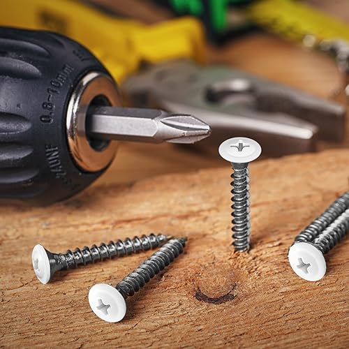 Miniatura 5 de Peryiter 150 tornillos de obturador #8 con cabeza blanca de 12 pulgada, 34 pulgadas, 58 pulgadas, 1 pulgada, 1-12 pulgadas, tornillos blancos para