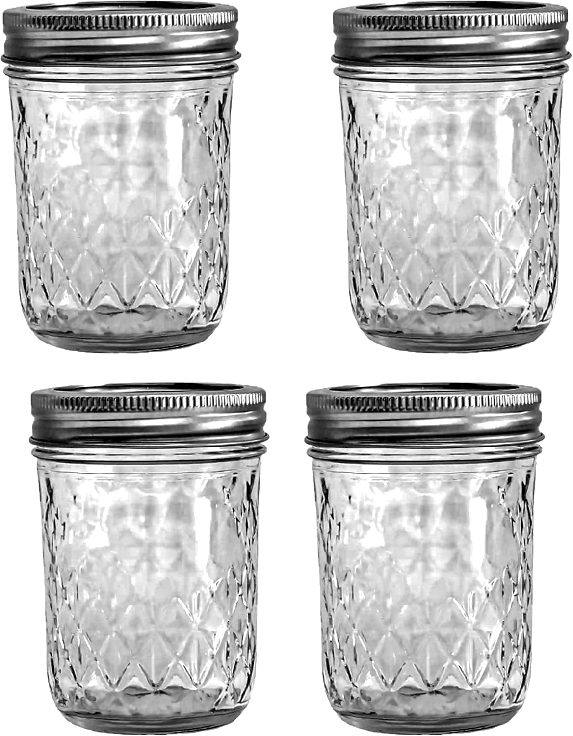 Regular Mouth Quilted Crystal Jelly Mason Jars 8 oz (4