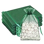 G2PLUS 100PCS Drawstring Organza Bags 4x6 in - Christmas Dark Green Organza Bags, Sheer Mesh Pouches for Candy, Fruits, Baby Shower, Wedding Party Favors