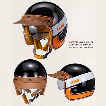 Amazon.co.jp: ユニセックス レトロ 本牛革つばバイクヘルメット