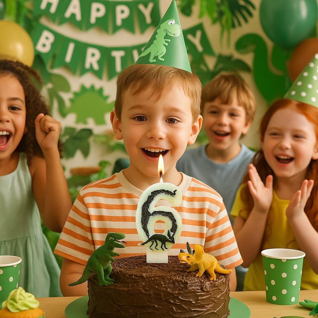 Glow in The Dark Dinosaur Birthday Candle Number 6 for Boy Jurassic Skeleton Theme Party