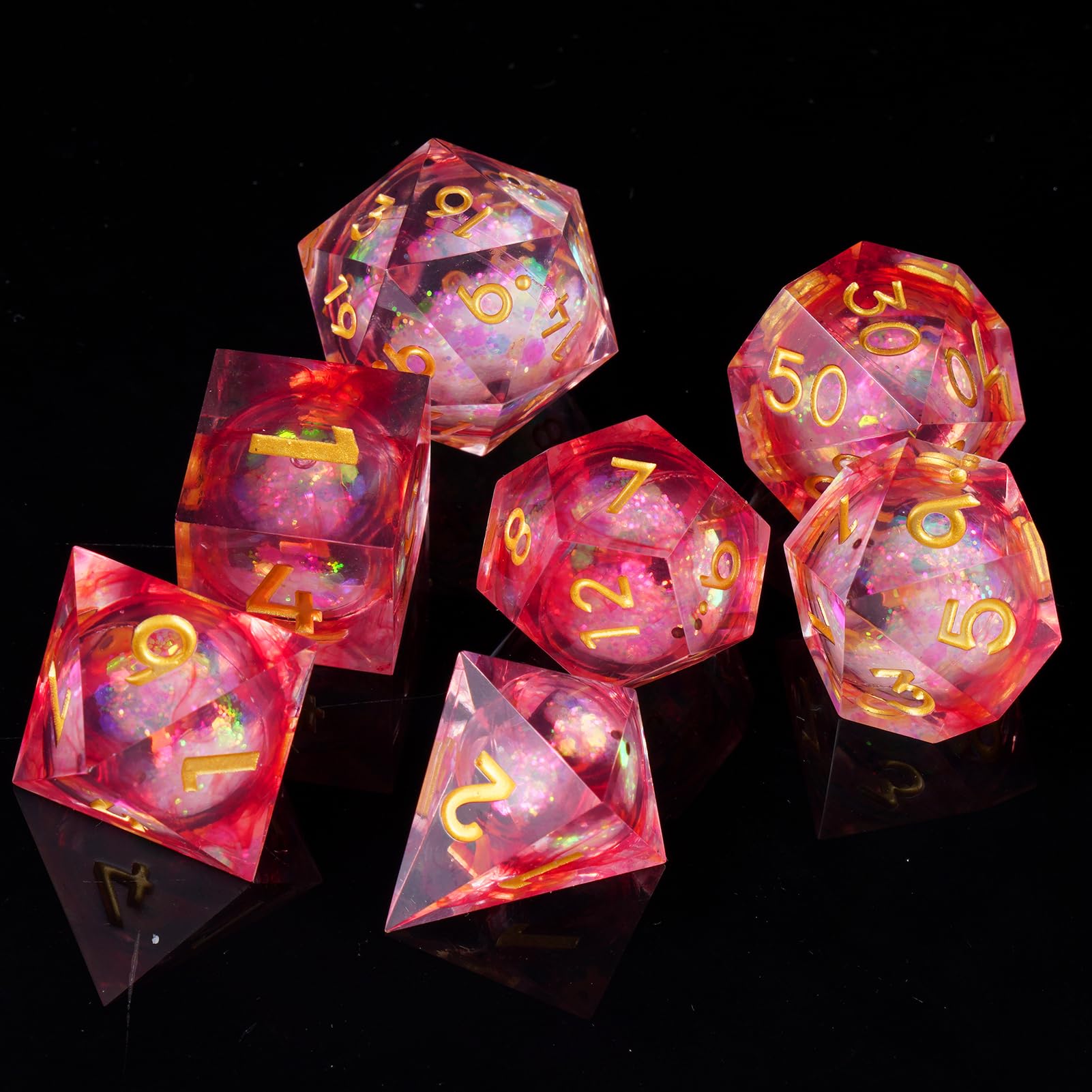 ORUZA 7 PCS Liquid Core DND Dice Resin Sharp Edge Dice Polyhedral D&D Dice Set for Dungeons and Dragons RPG MTG Role Playing Game Dice D20 D12 D10 D8 D6 D4 D% - Image 3