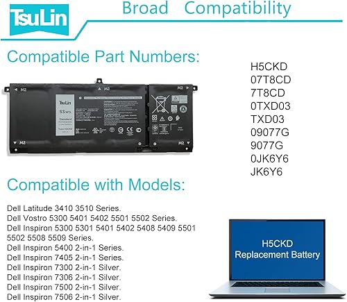 Miniatura 4 de H5CKD - Batería para portátil compatible con Dell Latitude 3410 3510 Vostro 5300 5301 5401 5501 Inspiron 5300 5401 5408 5400 5406 5501 5508 7300