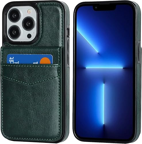 Miniatura 3 de KIHUWEY Funda compatible con iPhone 13 Pro con soporte para tarjeta de crédito, cierre magnético de cuero de alta calidad, resistente funda