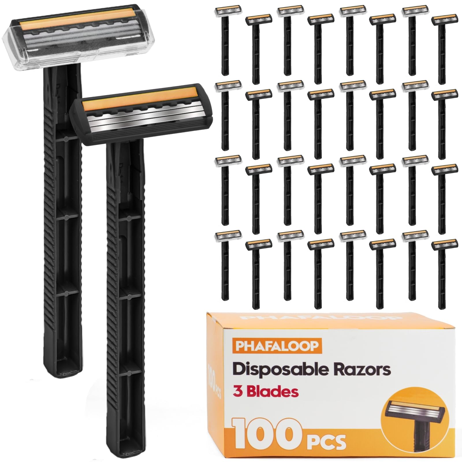 3-Blade Disposable Razors, Bulk 100 Pack, Black