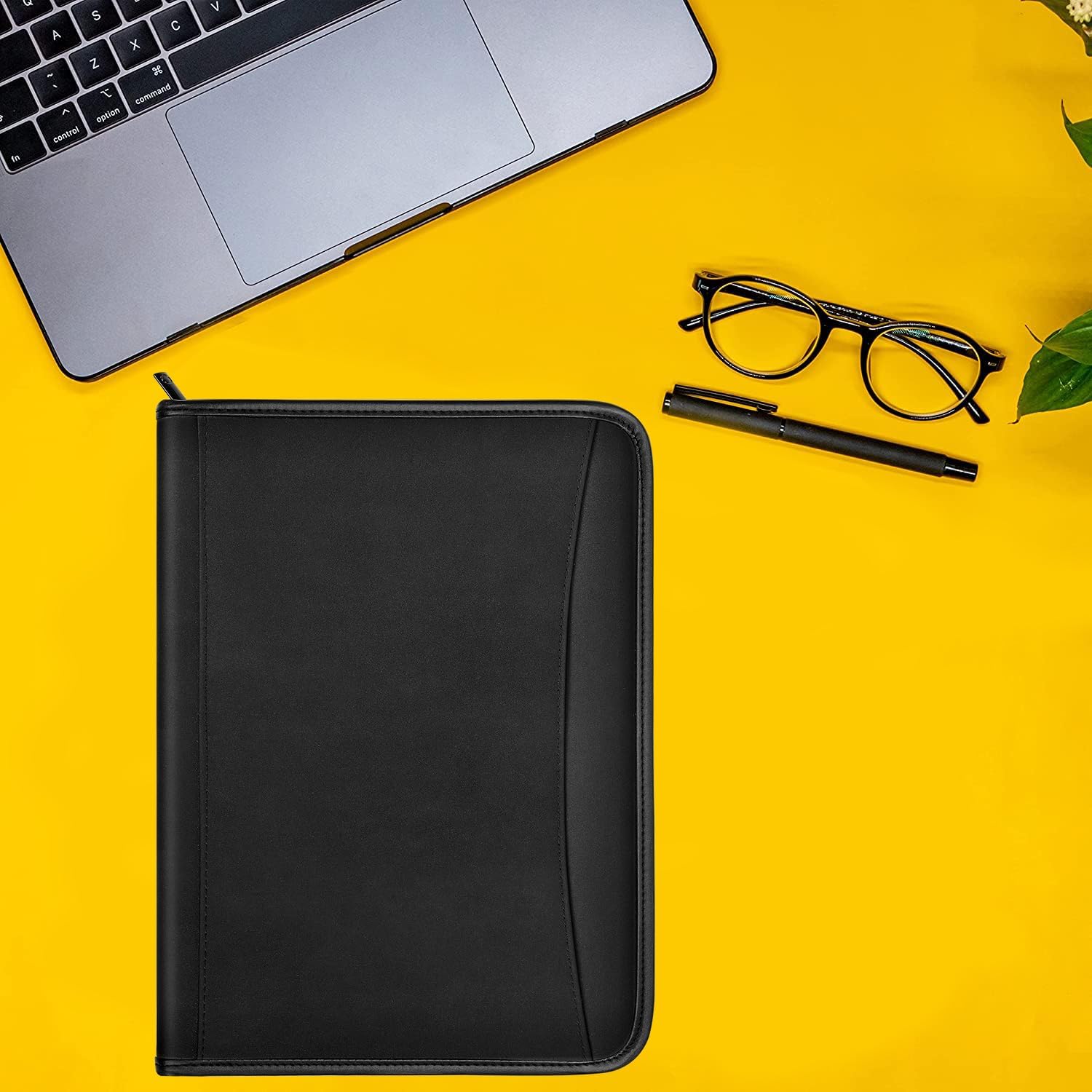 Zippered Portfolio Organizer/ A4 Refillable Lined Writing Notepad Folder Case/Textured UltraHyde-Covered Padfolio Binder with Interior Storage Pocket for Men Women.Textured UltraHyde Black