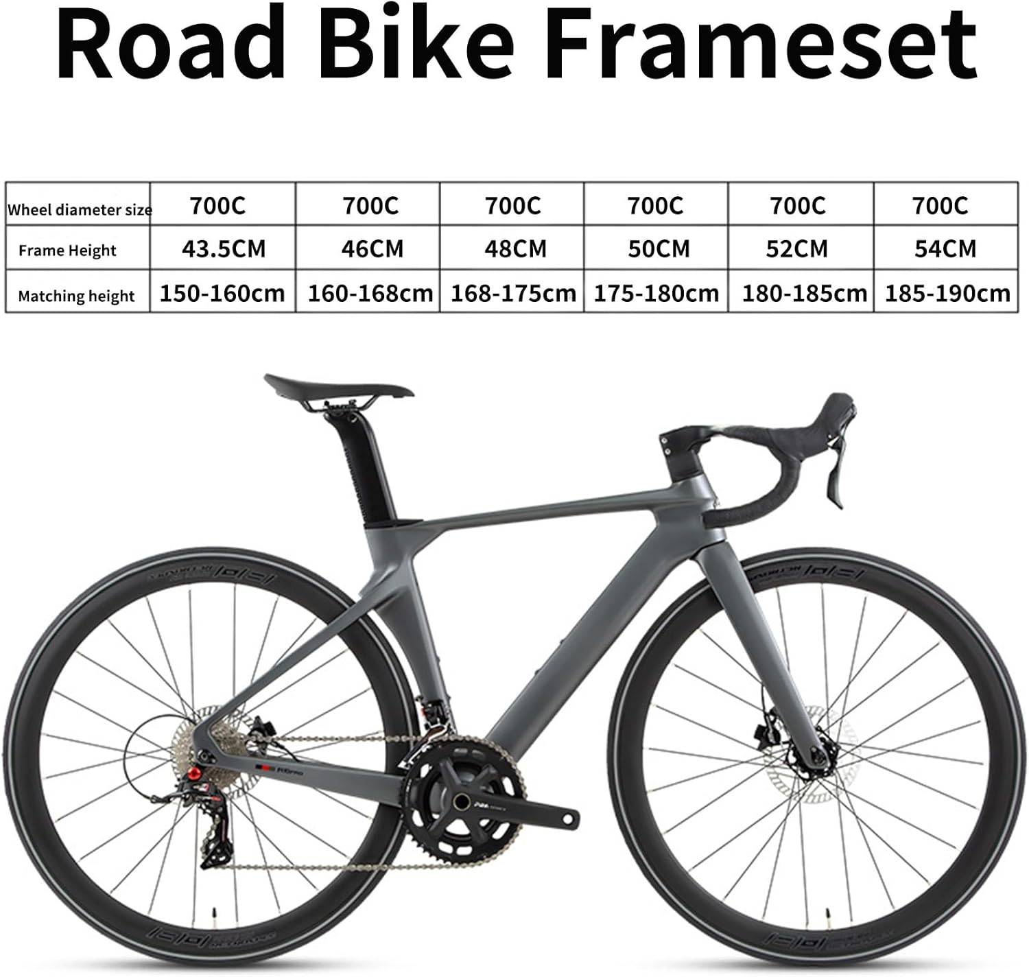 Carbon Fiber Bike Frameset 700c Breaking Wind Racing Road Bike Frame 43.5CM/46CM/48CM/50CM/52CM/54CM/56CM Disc Brake Racing Frame with Fork BB92 Internal Routing