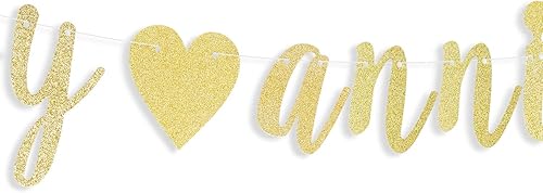 Miniatura 4 de LINGTEER Cartel de corazón con purpurina dorada de feliz aniversario, perfecto para decoraciones de fiesta de aniversario de boda.