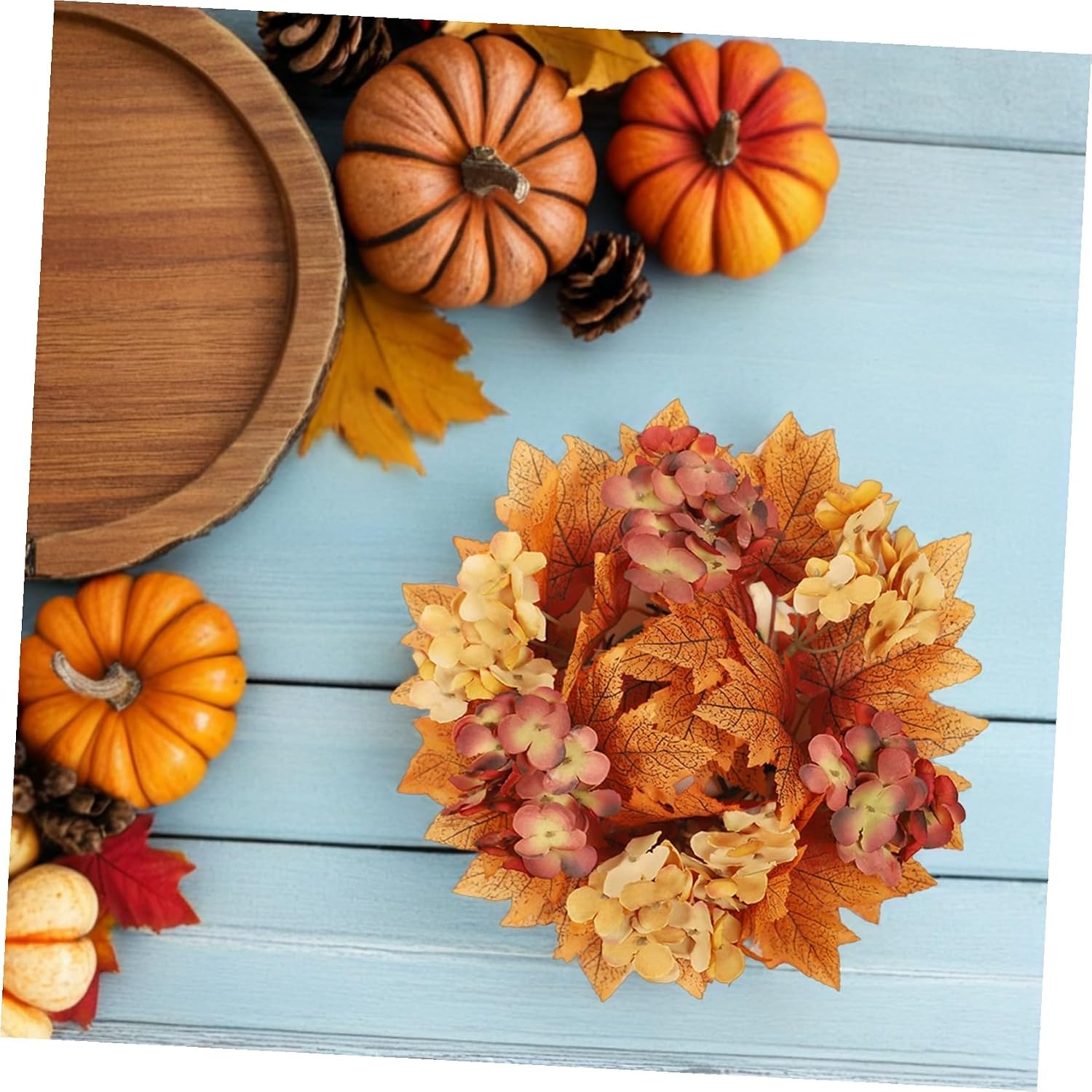 Alipis 2pcs Fall Candle Rings Wreaths with Artificial Pumpkin and Maple Leaf Garland for Thanksgiving Day Table Decor and Front Door Hanging Versatile Autumn Candle Holder Rings for