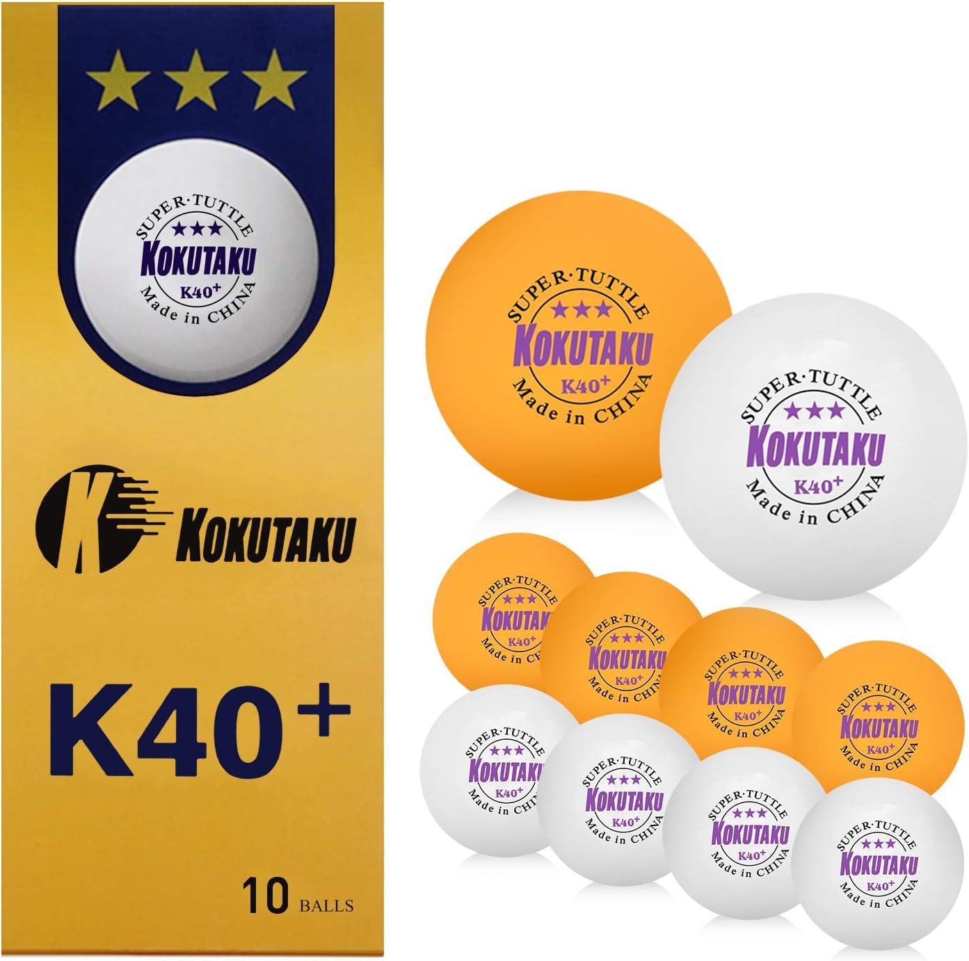 Table Tennis Balls 3 Star White/Orange, Professional K40+ Ping Pong Balls Set ideal for Kids Adult Indoor Outdoor Training Match (10 Pack)