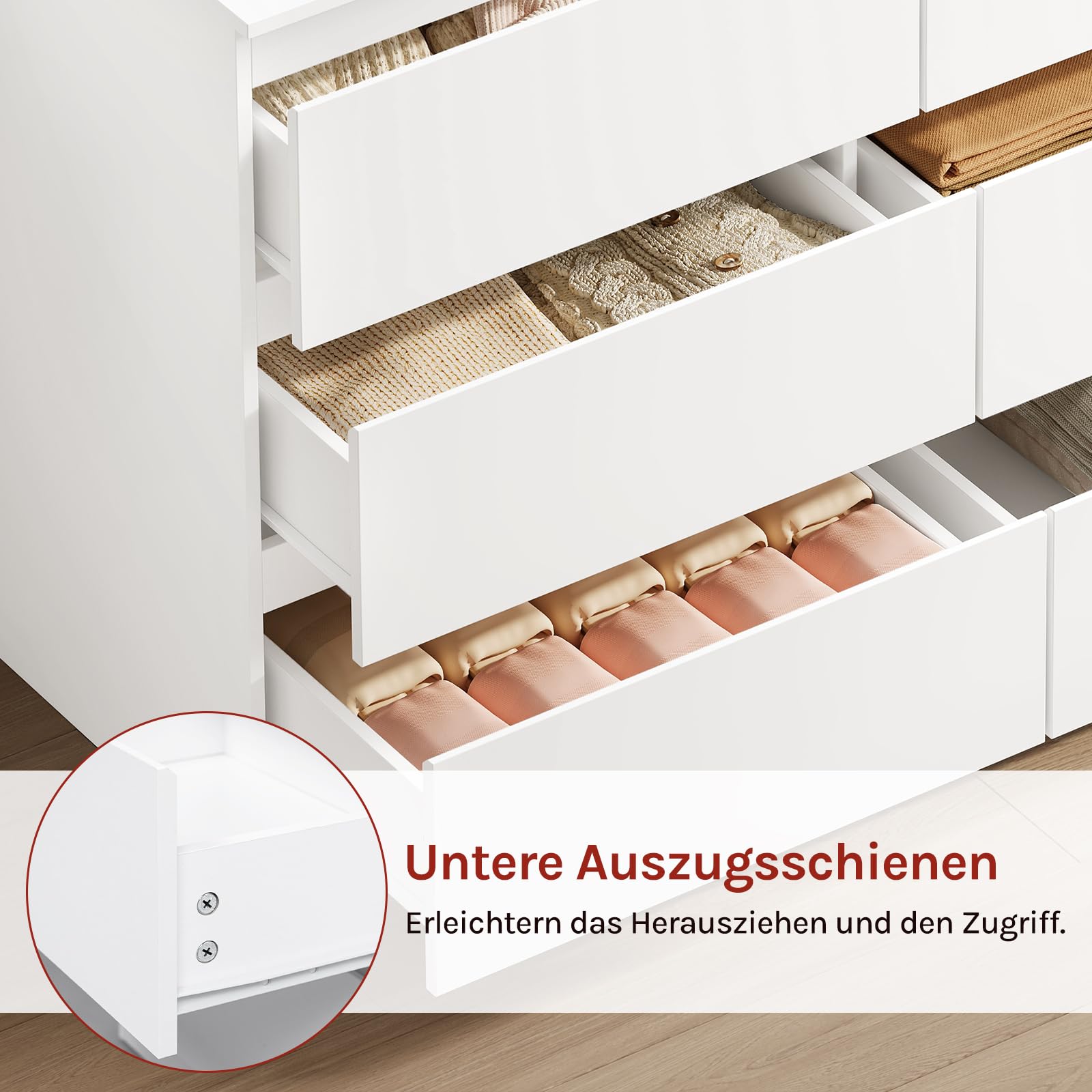 WOLTU Kommode mit 6 Schubladen, Moderner Schubladenschrank für Wohnzimmer, Schlafzimmer oder Flur, aus Holzwerkstoff, 100x69x36 cm, Weiß, KMD007ws