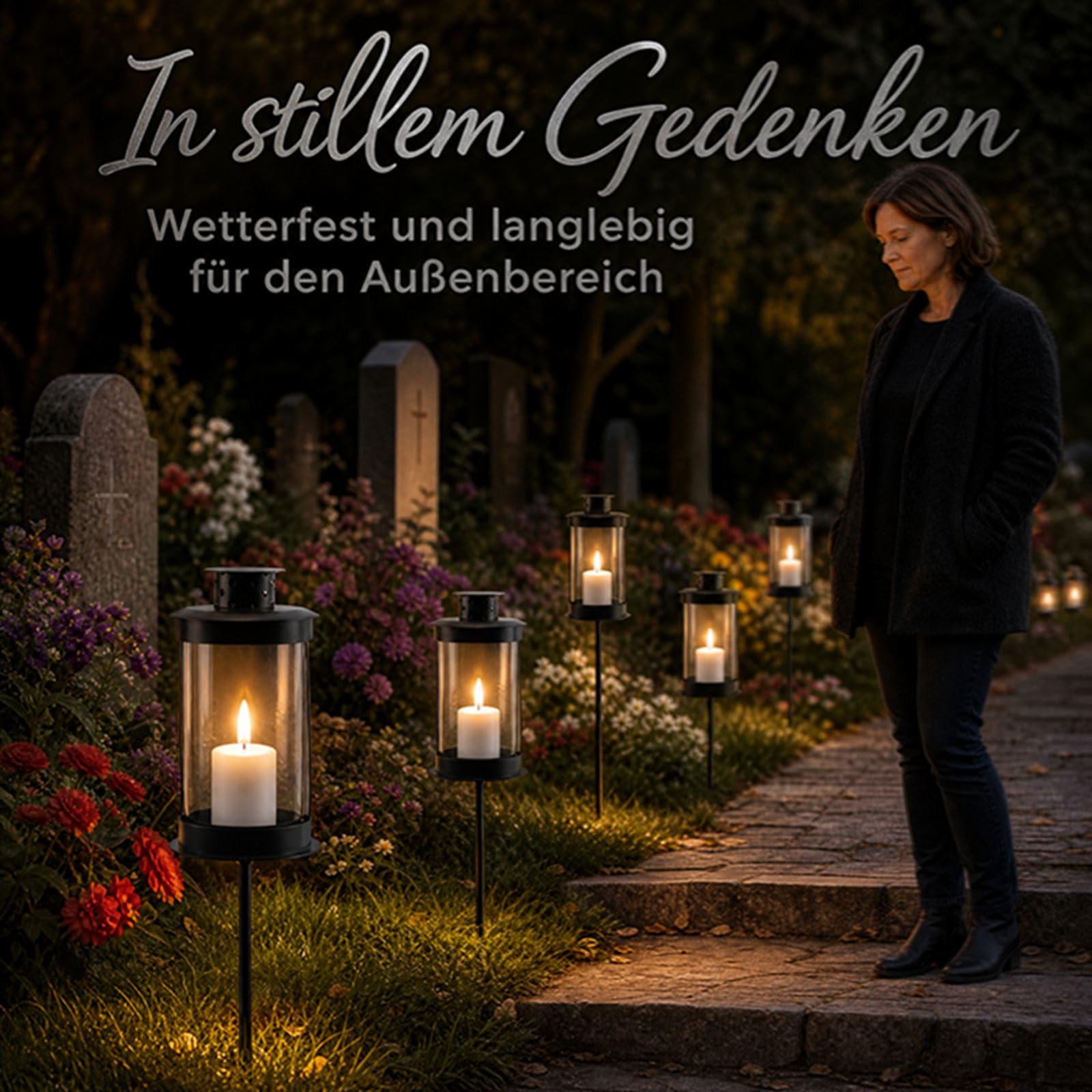 Grablaterne Friedhof Wetterfest Grablampe mit Erdspieß Laternen für Draußen