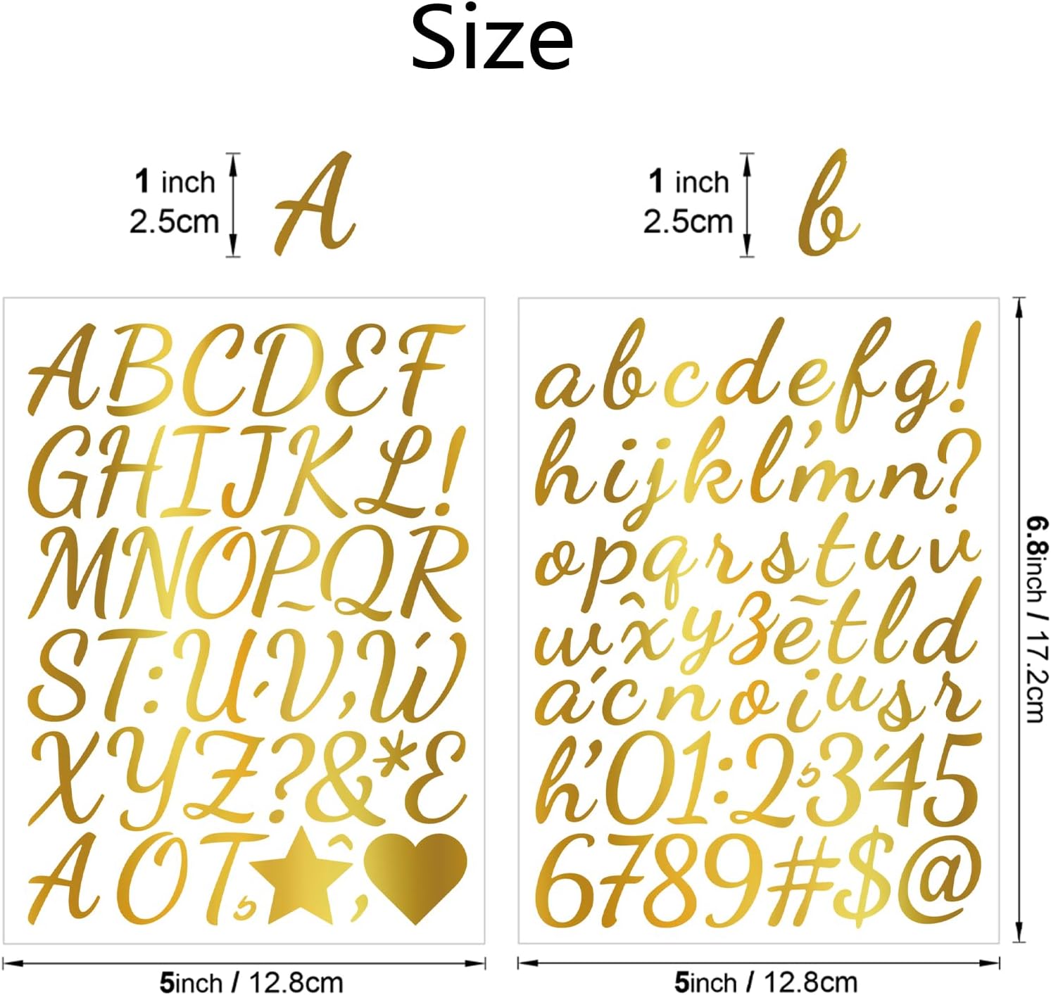 1600 Pieces 30 Sheets Vinyl Cursive Letters Stickers Set,1 Inch Gold Self Adhesive Alphabet Number Stickers,DIY Small Letter Number Decals for Scrapbooking,Water Bottles,Jars,Spices,Craft,Mailbox
