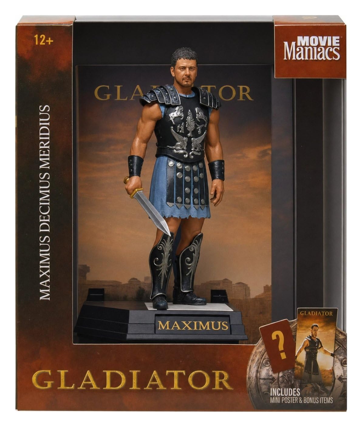 McFarlane Toys Movie Maniacs Gladiator Maximus Decimus Meridius - Figura Posada de 6 Pulgadas con telón de Fondo escénico, Base de exhibición y Certificado