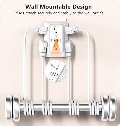 Miniatura 3 de Cargador de pared USB Tira de alimentación Protector contra sobrecarga con 4 puertos USB (2 USB C) Enchufe de extensión Múltiples salidas Enchufe de
