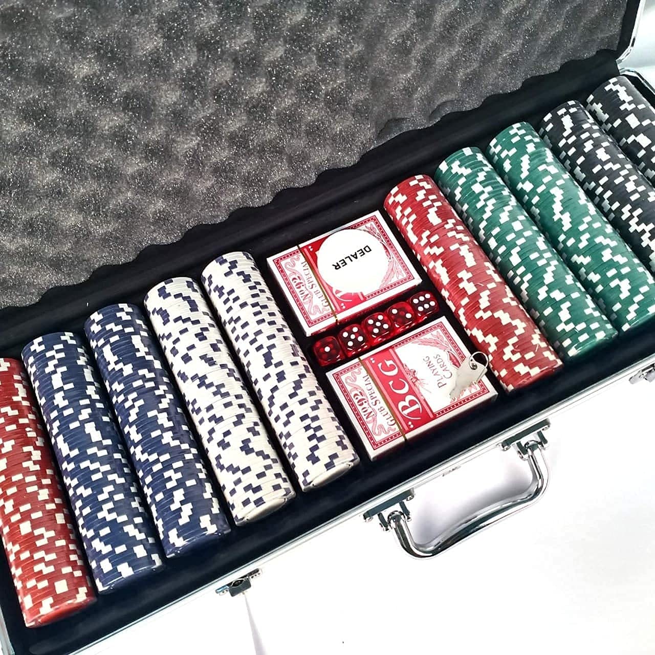 Mahi Enterprise� Professional 500 Piece Poker Set with Cushioned Aluminium Carry Case Holder - Complete with 2 Card Decks, 5 Red Dice and 11.5g Official Casino Grade Chips