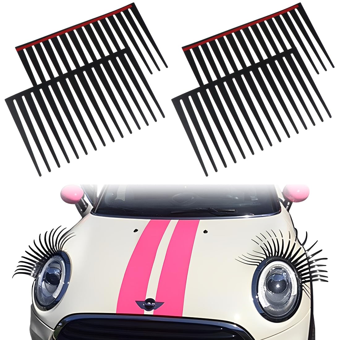 3D Headlight Car Eyelashes Vinyl Stickers - 4 Pack Long Black Eye Decoration for Styling