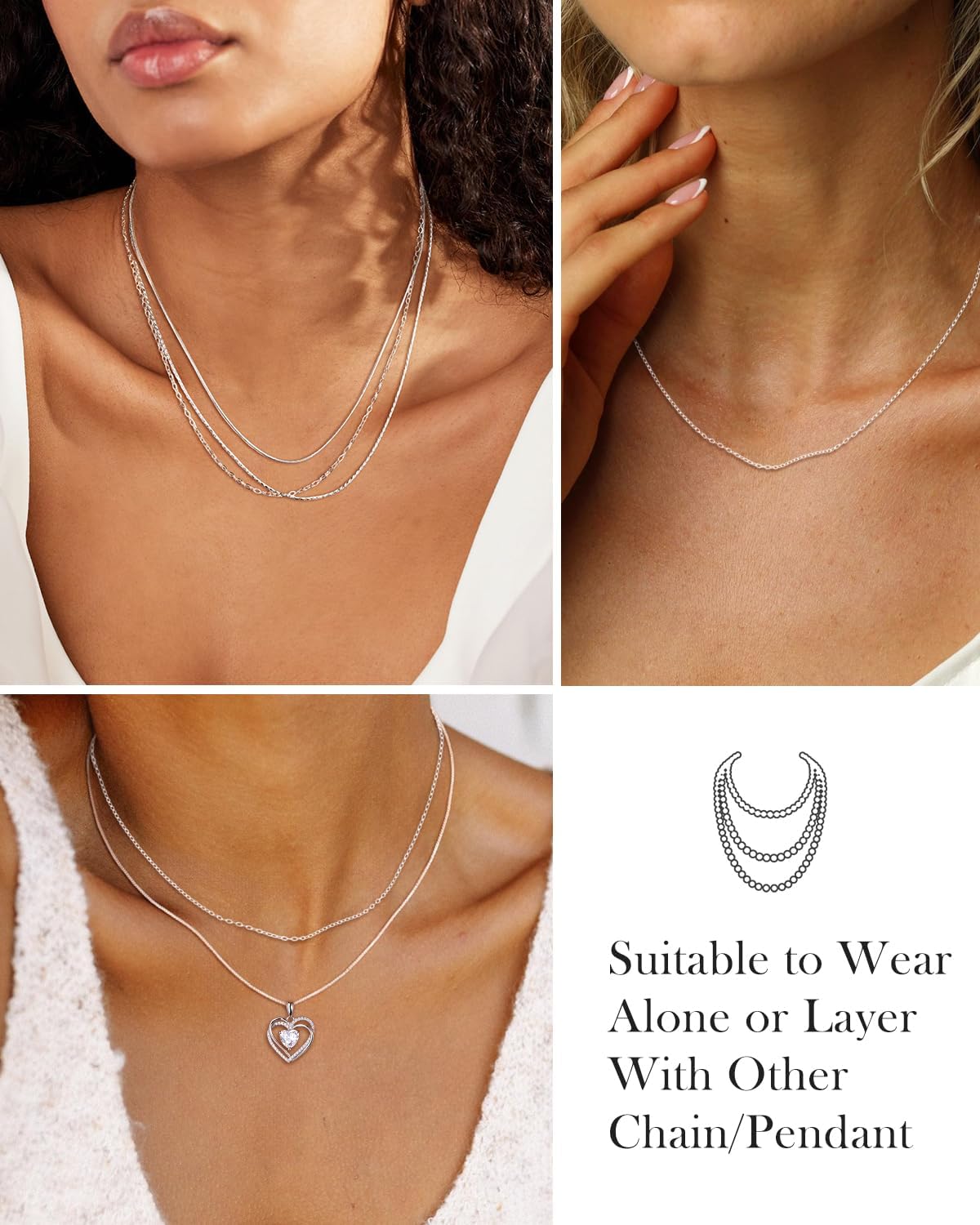 925 Sterling Silver Chain Necklace for Women Layered Necklaces Minimalist Everyday Wear Jewelry(with Box) - Image 4