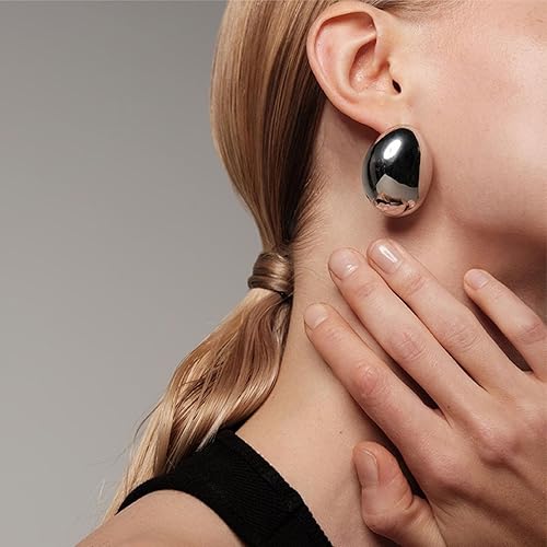 Miniatura 4 de Aretes de lágrima para mujer, aretes de aro gruesos de oro colgantes, aretes hipoalergénicos de gran tamaño, estilo llamativo, aretes chapados en