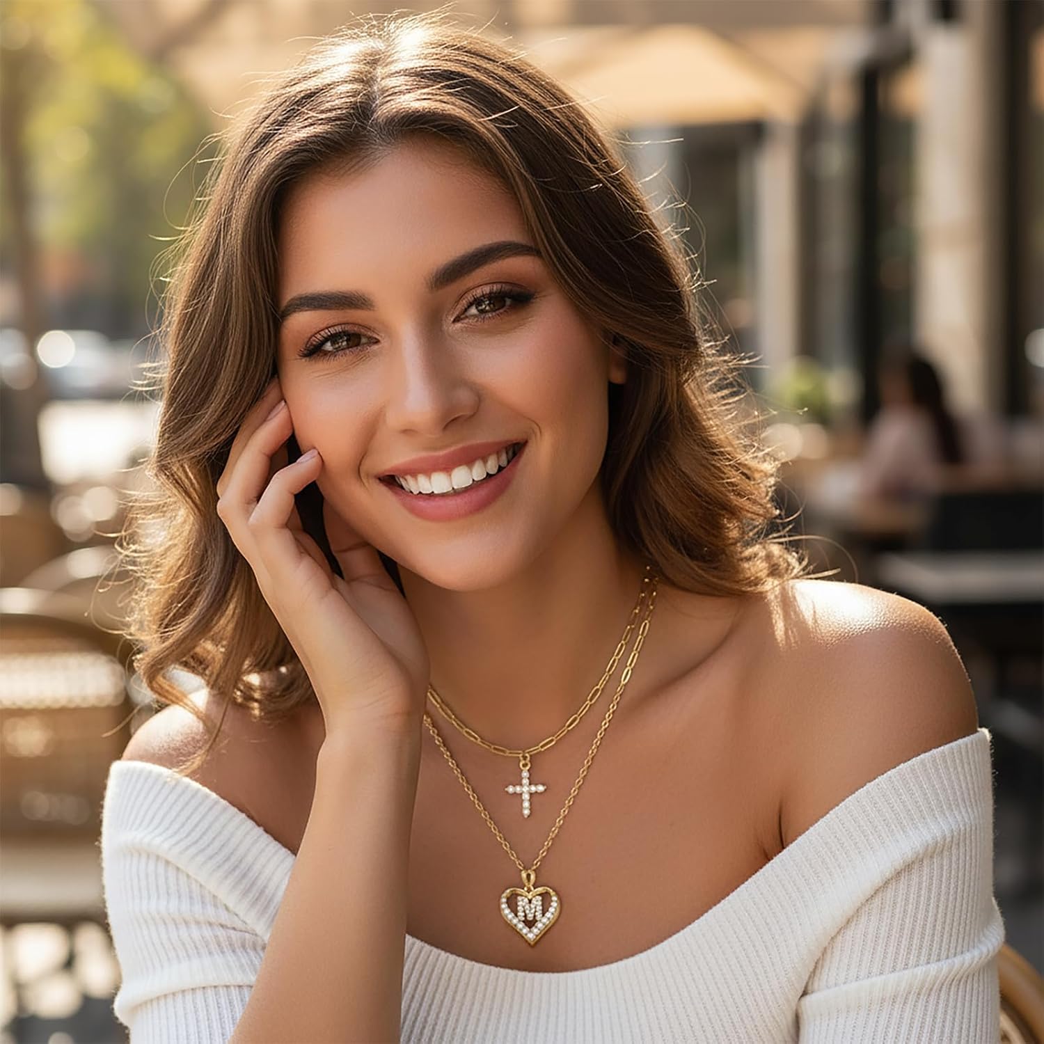 YOVIEE 14K Gold Plated Layering Necklaces,Heart Initial Layered Necklace Cross Pendant Necklace Charm Personalized Stackable Jewelry Gift for Her - Image 2