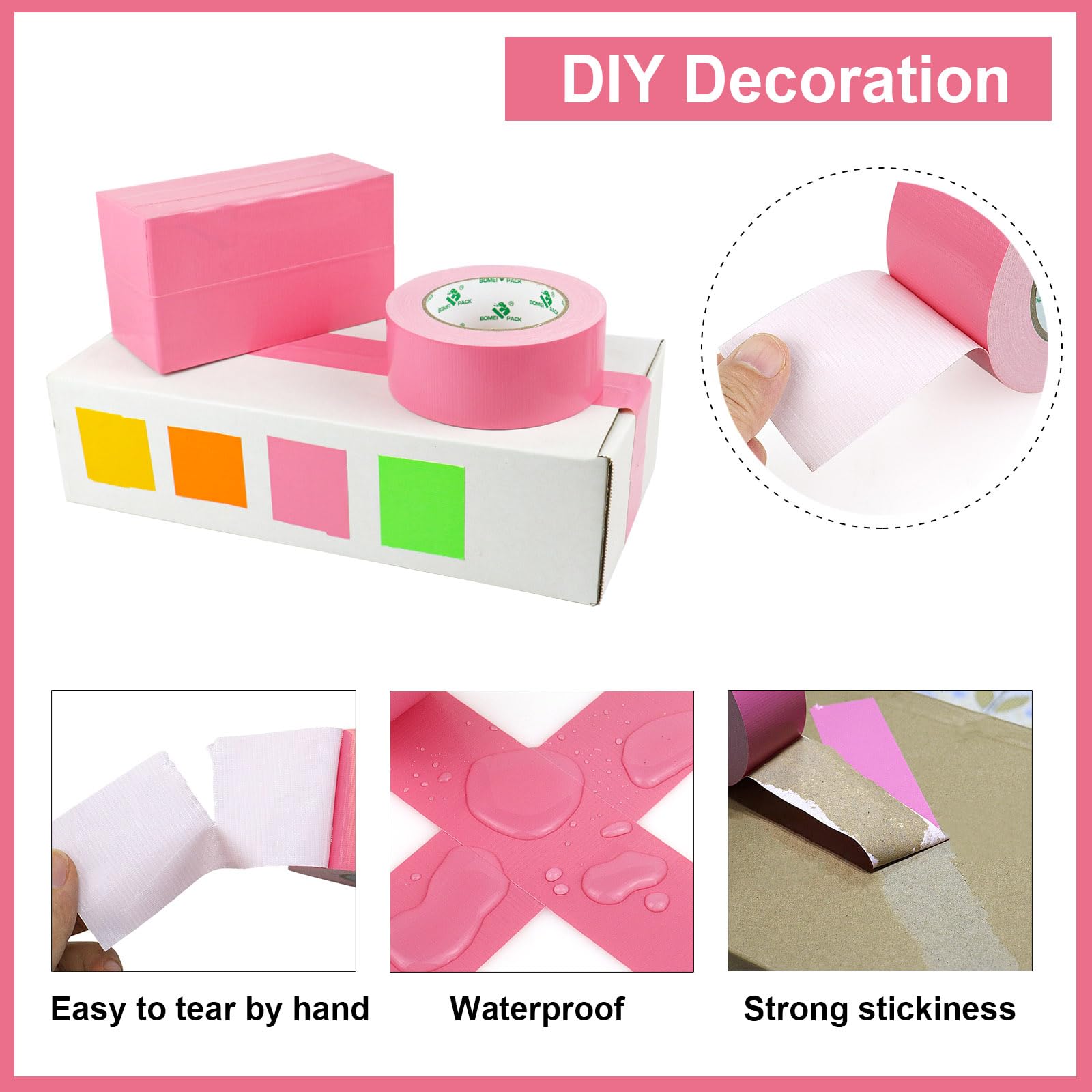 BOMEI PACK Cinta adhesiva rosa, 5 rollos de cinta adhesiva de color industrial resistente de 9 mil x 4,8 cm x 30 yardas para embalaje y reparación