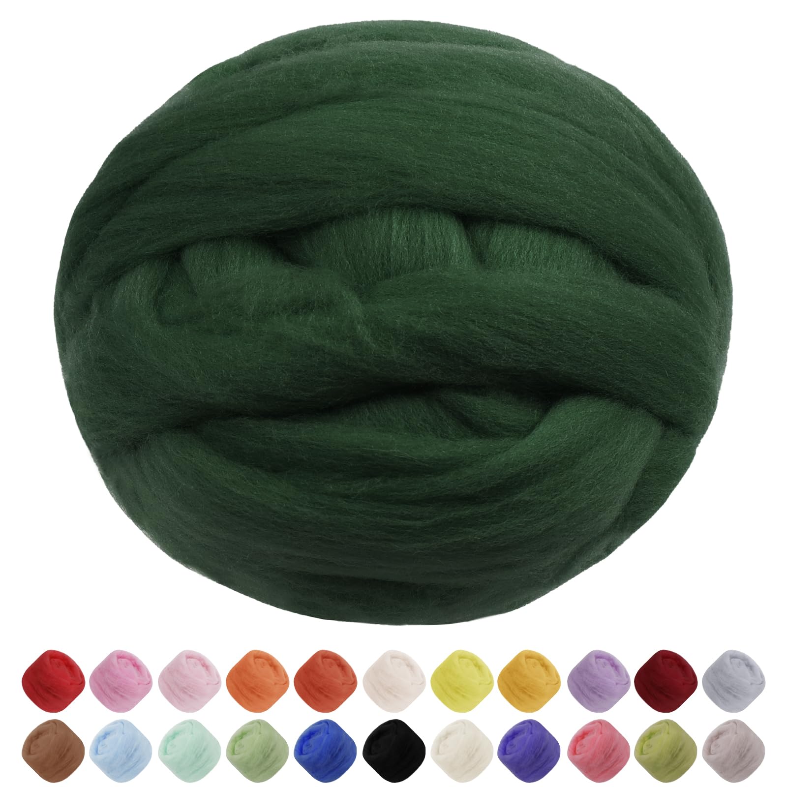 JeogYong Needle Felting Wool, 7.05oz Wool Roving Chunky Wool Yarn, Dark Green Wool Roving Yarn for Needle Felting, Wet Felting, Felting Projects, DIY Crafts