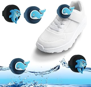 [2-Pack] Shoe Holder for Kids Waterproof Design, Cute Cartoon Holder Hidden Silicone Tag Case for Kids Shoelaces & Straps (Whale+Shark)