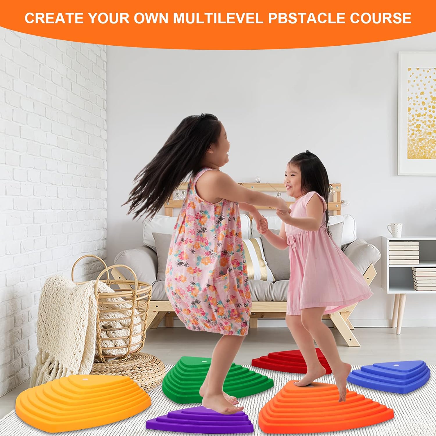 IROO Balance Stepping Stones Set for Kids Play Indoor and Outdoor 6/8/12Pieces, Non-Slip Colorful Stones Toys for Coordination and Gross Motor Development, Unique Gift Birthday : Toys & Games