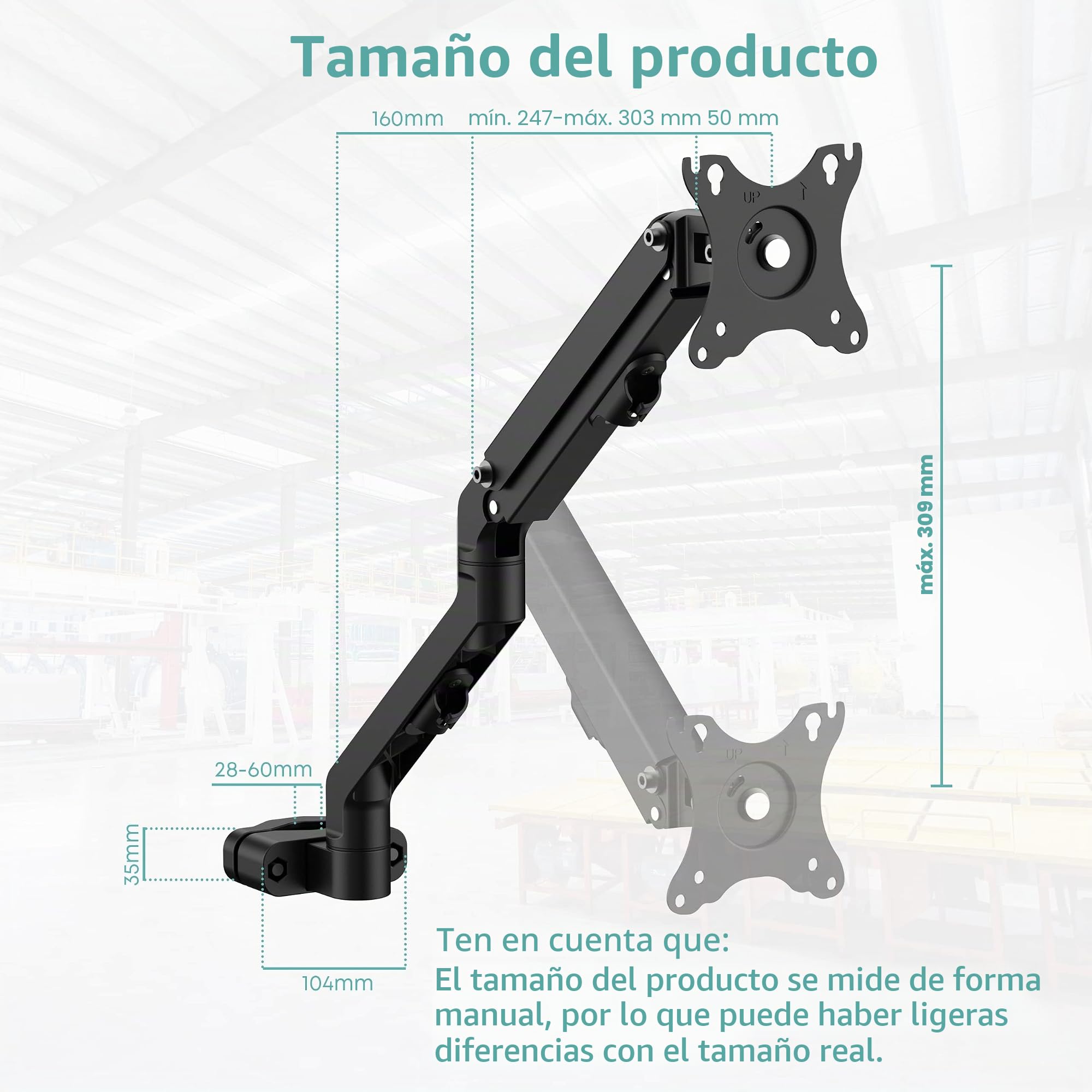 WORLDLIFT Brazo monitor montaje poste altura ajustable 17-27 pulgadas resorte mecánico VESA 75x75 100x100 7 kg