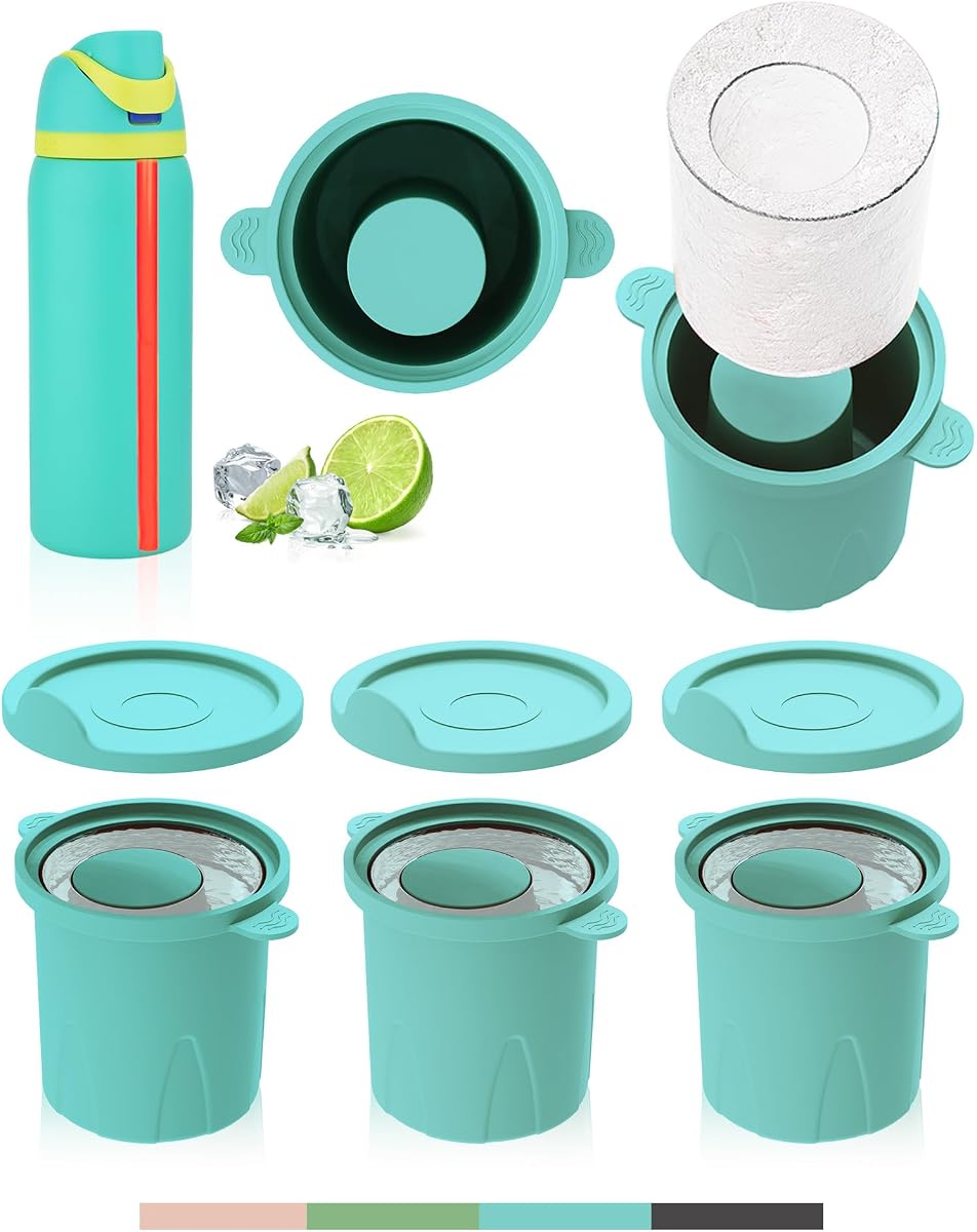 Moldes de hielo para Owala de 24 a 40 onzas, juego de 3, silicona suave de grado alimenticio, sin residuos blancos, fácil de liberar, colocación de pajita compatible con Owala FreeSip, mantiene las bebidas frías por más tiempo (azul claro)
