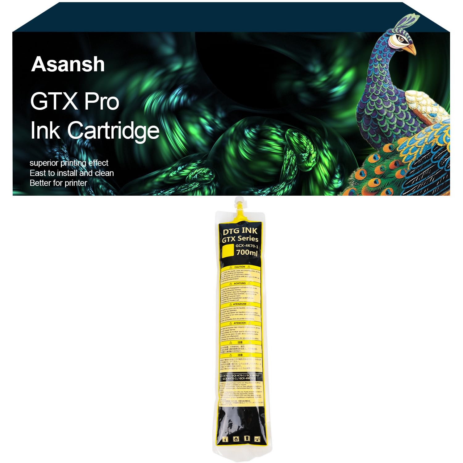 Remanufactured 1PK DTG Yellow Textile Ink Bag Use for GTX Pro GTX Printers (No Chip) 700ML