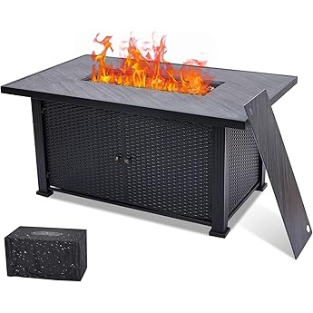 57"x22" Propane Fire Pit Table, 50000BTU Rectangle Fire Table with Cover & Rain Cover, Sturdy Steel and Iron Fence Surface, CSA Safety Certified, Companion for Your Garden