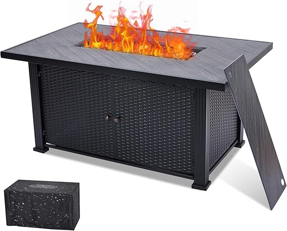 52"x31" Propane Fire Pit Table, 50000BTU Rectangle Fire Table with Cover & Rain Cover, Sturdy Steel and Iron Fence Surface, CSA Safety Certified, Companion for Your Garden