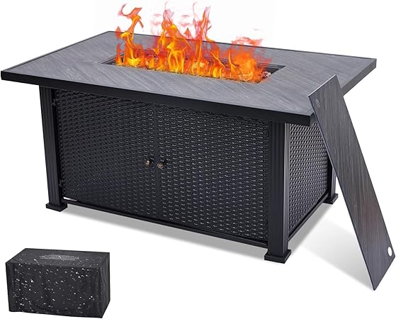 52"x31" Propane Fire Pit Table, 50000BTU Rectangle Fire Table with Cover & Rain Cover, Sturdy Steel and Iron Fence Surface, CSA Safety Certified, Companion for Your Garden
