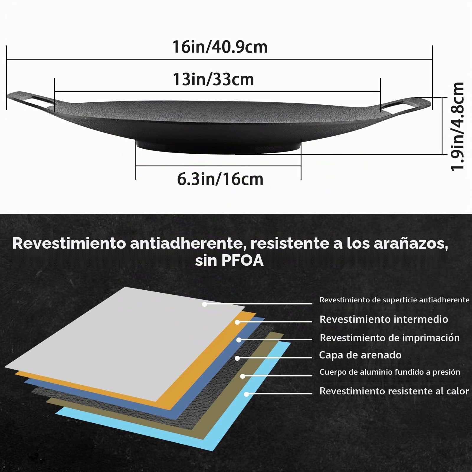 Sartén de Parrilla Coreana con Revestimiento Antiadherente de 6 Capas, Plancha BBQ Redonda de 13" con Bolsa, Compatible con Inducción, Cocina de Gas, Cocina Eléctrica, para Parrilla Interior o
