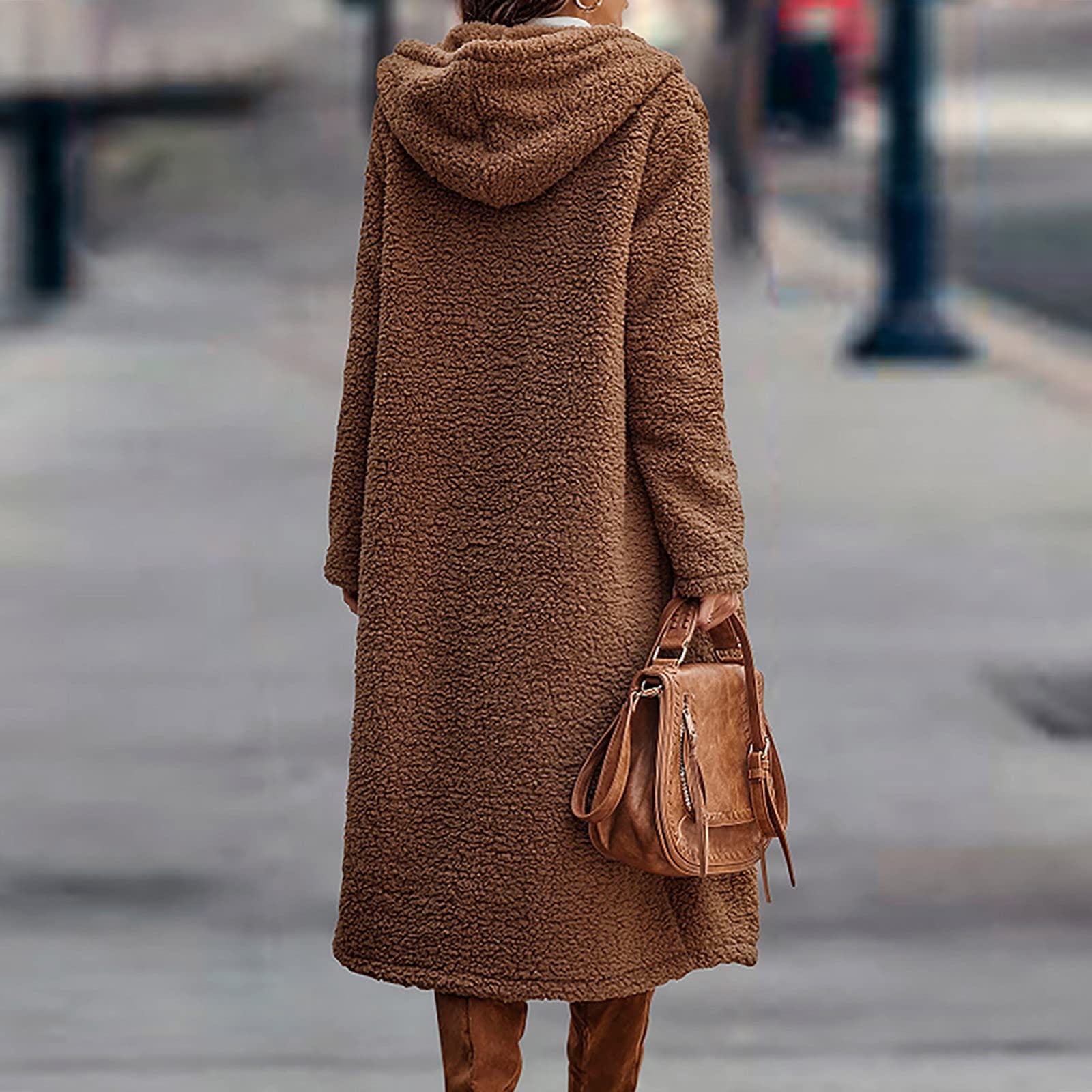 Wintermantel Damen Lang Mit Kapuze Fleecejacke Damen Dicke Kuscheljacke Damen Flauschig Winterjacke Damen Warm Gefütterte Strickjacken Teddyjacke Wollmantel Frauen Winter Plüschjacke Taschen