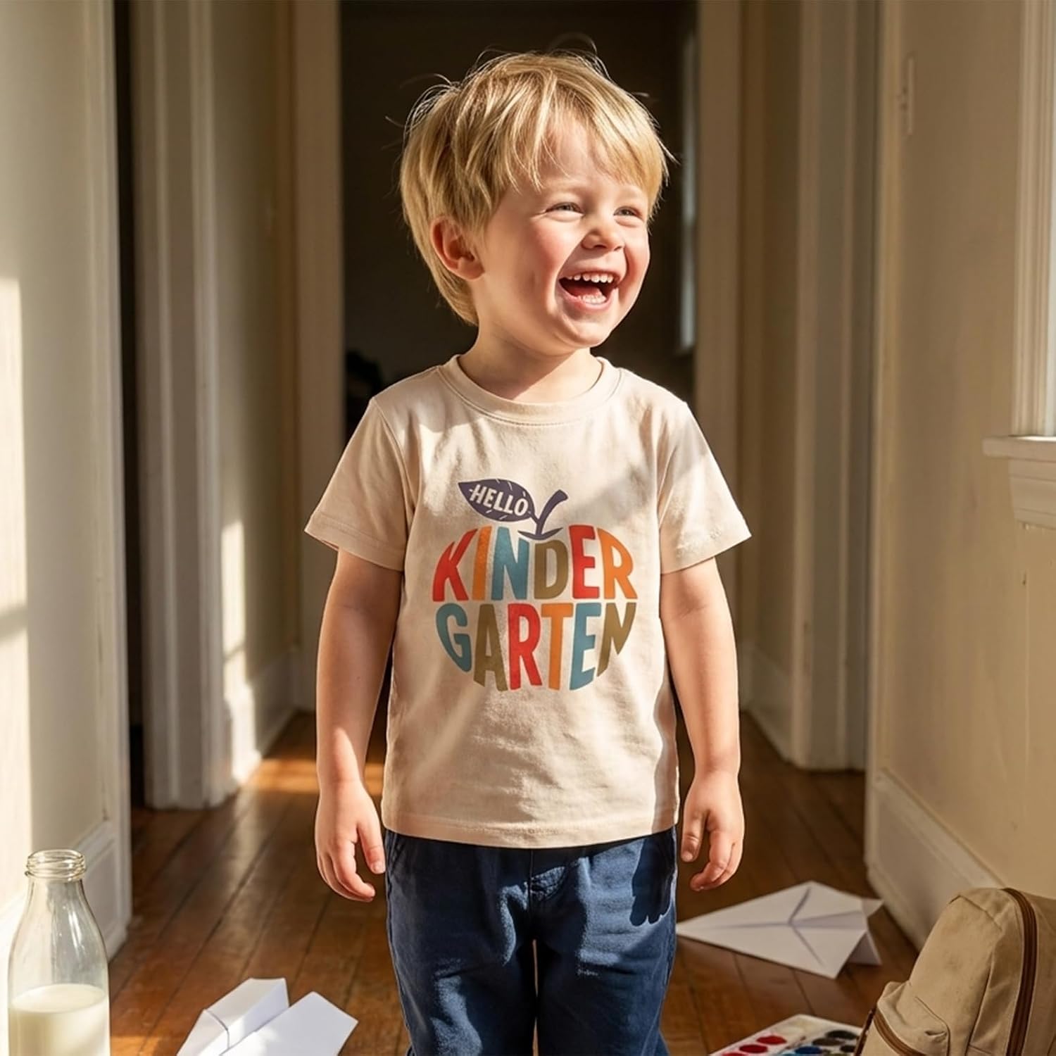 Toddler Boy Girl First Day of School Outfit Hello Preschool Kindergarten First Grade T-Shirt Back to School Clothes