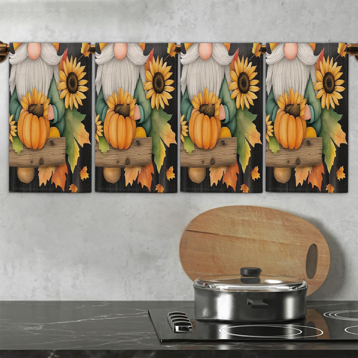 Paños de cocina de 45 x 72 cm, paños de cocina suaves y absorbentes de microfibra de secado rápido para baño, decoración del hogar, gnomos de girasol de Acción de Gracias, paquete de 4