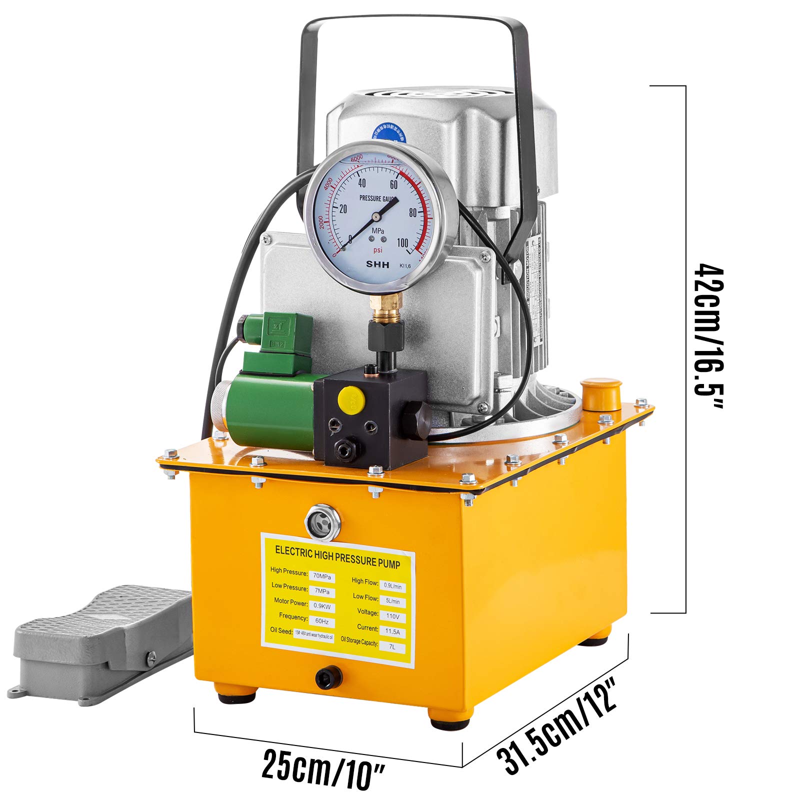 VEVOR Pompe hydraulique électrique 220 V, 1 400 TR/Min, réservoir de Pompe hydraulique électrique 750 W, Pompe hydraulique à air avec manomètre précis, pour Missions telles Que Levage, pressage
