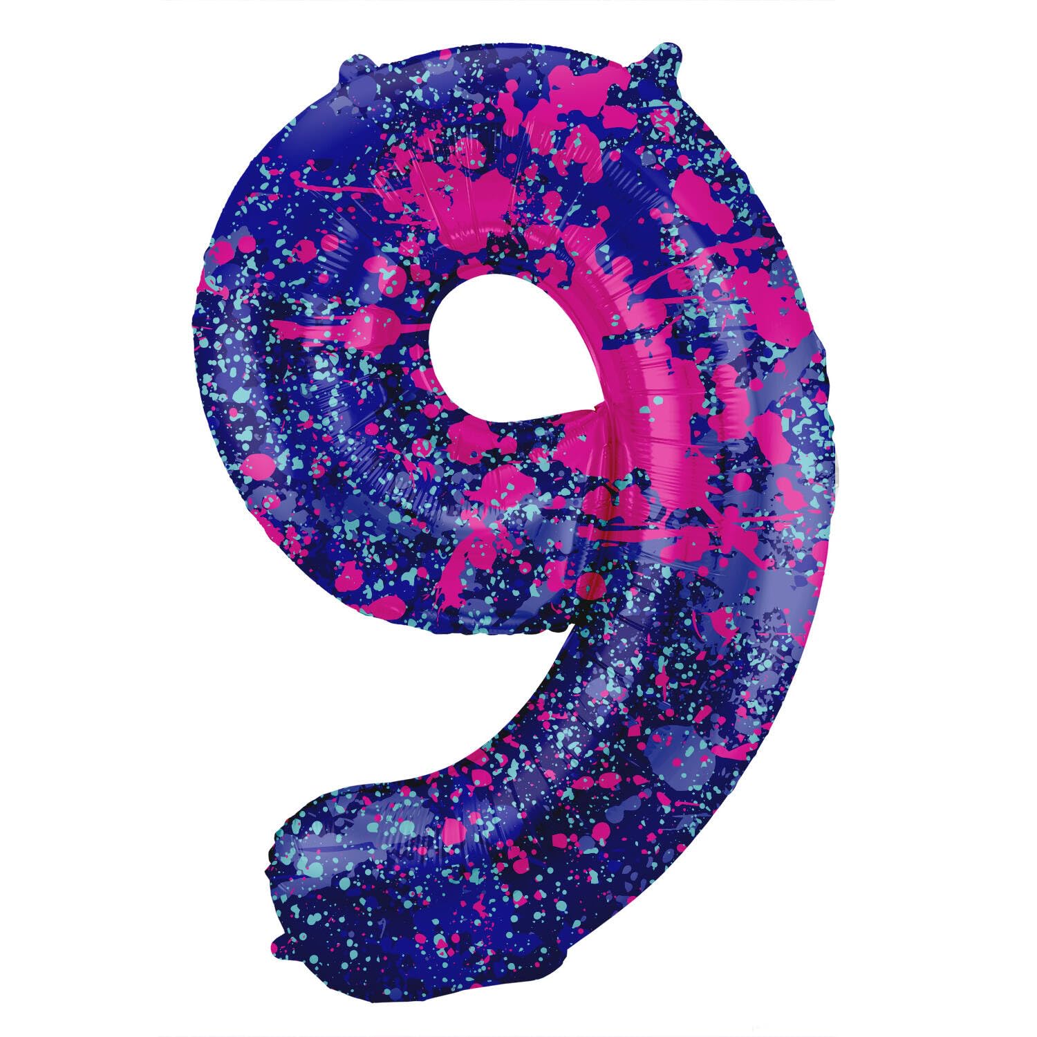 Folat 63909 Birthday Balloon Number 9 Paint Splash Purple Space 86 cm Helium Decoration Birthday Decoration Balloon Number Colourful
