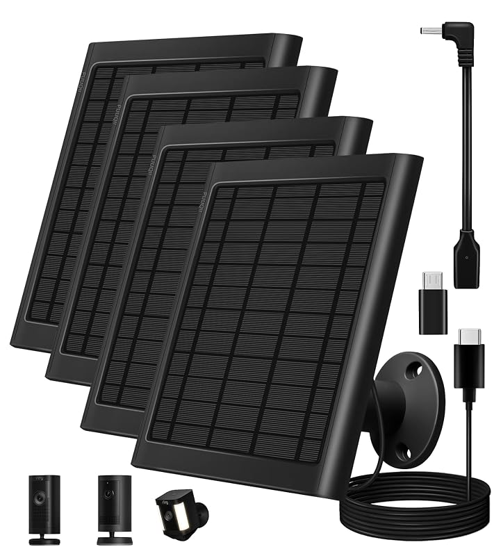 Kit com 4 Painéis Solares de 8 W para Câmeras Ring com Cabo de 3,05 m e Suportes Ajustáveis PUUQII RC2025